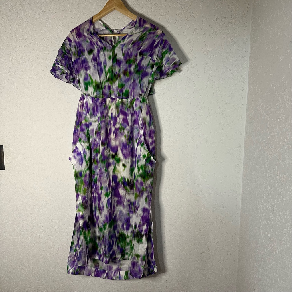 Hope For Flowers Silk Floral Purple And Green Women's Dress
